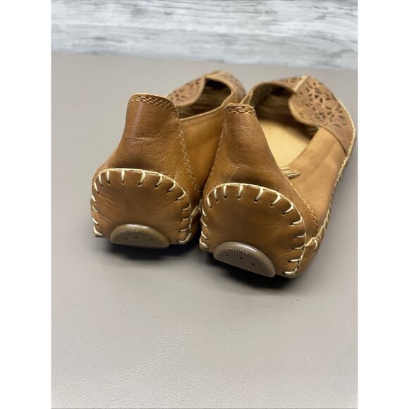 PIKOLINOS Jerez Loafer Brandy Saddle Leather Flats Womens 41 Floral Laser Cut - Picture 6 of 11